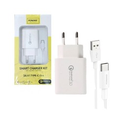 Foneng Fast Charger EU13 with Type C Cable 1USB 3A White Foneng Fast Charger EU13 with Type C Cable 1USB 3A White